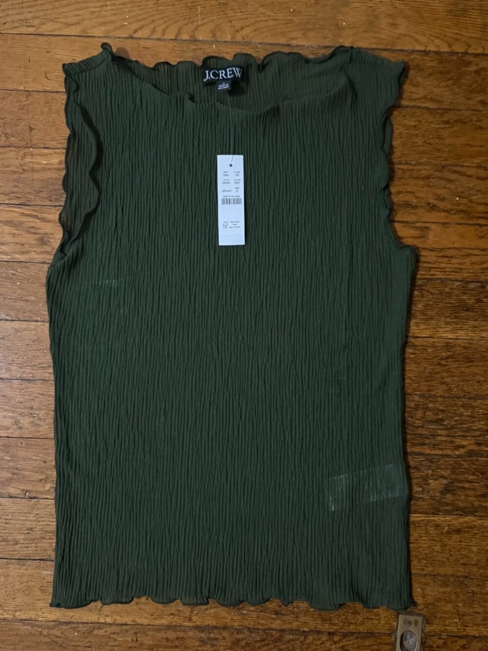 J. Crew Ruffle trim shell top in sheer crinkle knit